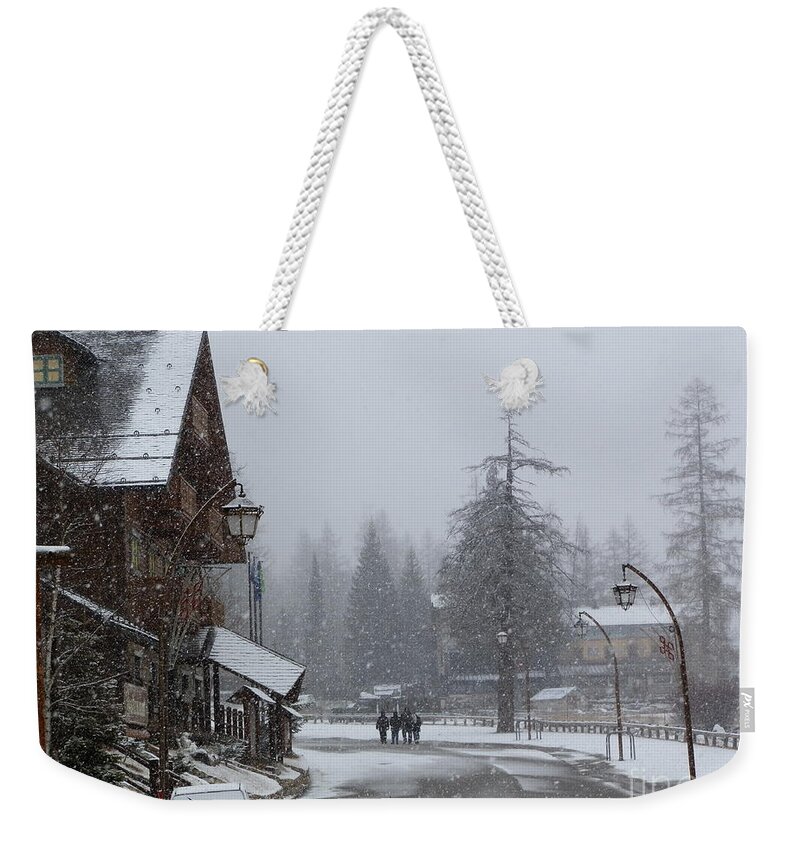 Europe Weekender Tote Bag featuring the photograph Snowfall at the Chalet by Margaret Brooks