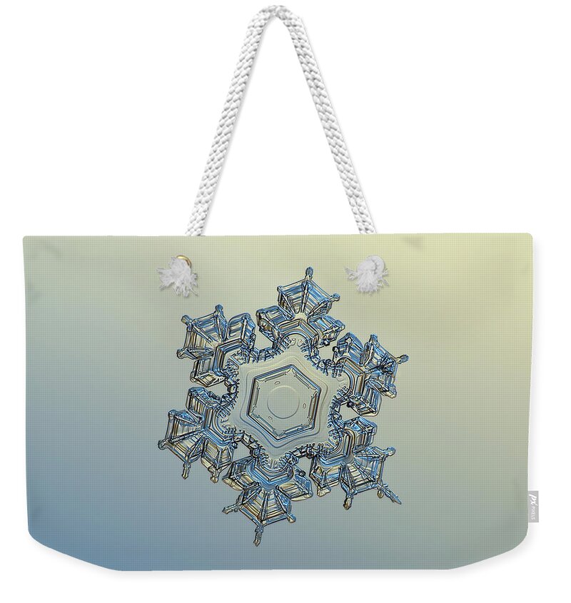 Snowflake Weekender Tote Bag featuring the photograph Snowflake photo - Iron crown by Alexey Kljatov