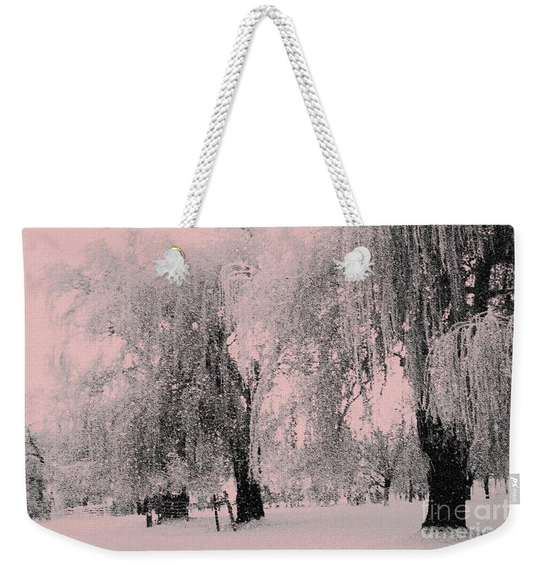 Snowy Sunday Weekender Tote Bag featuring the photograph Snowing again by Julie Lueders 