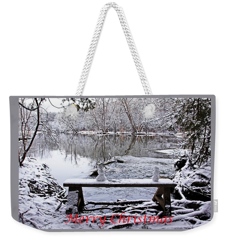 Snowmen Weekender Tote Bag featuring the photograph Snowmen - Merry Christmas by Debbie Oppermann