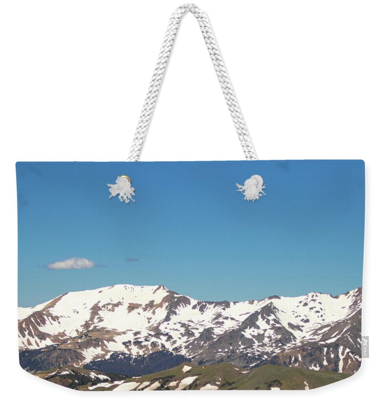 Rocky Weekender Tote Bag featuring the photograph SnowTop Mountains by Sean Allen