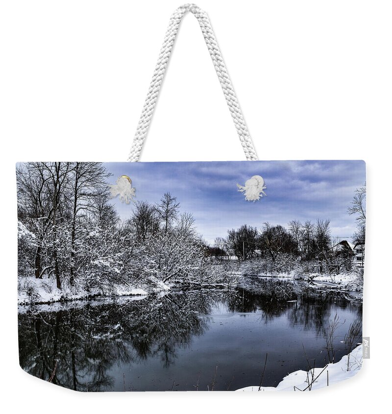 Snow Weekender Tote Bag featuring the photograph Snowy Ellicott Creek by Nicole Lloyd