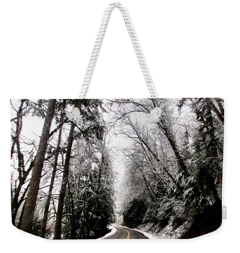 Roads Weekender Tote Bag featuring the photograph Snowy Kapowsin Wa Road by A L Sadie Reneau
