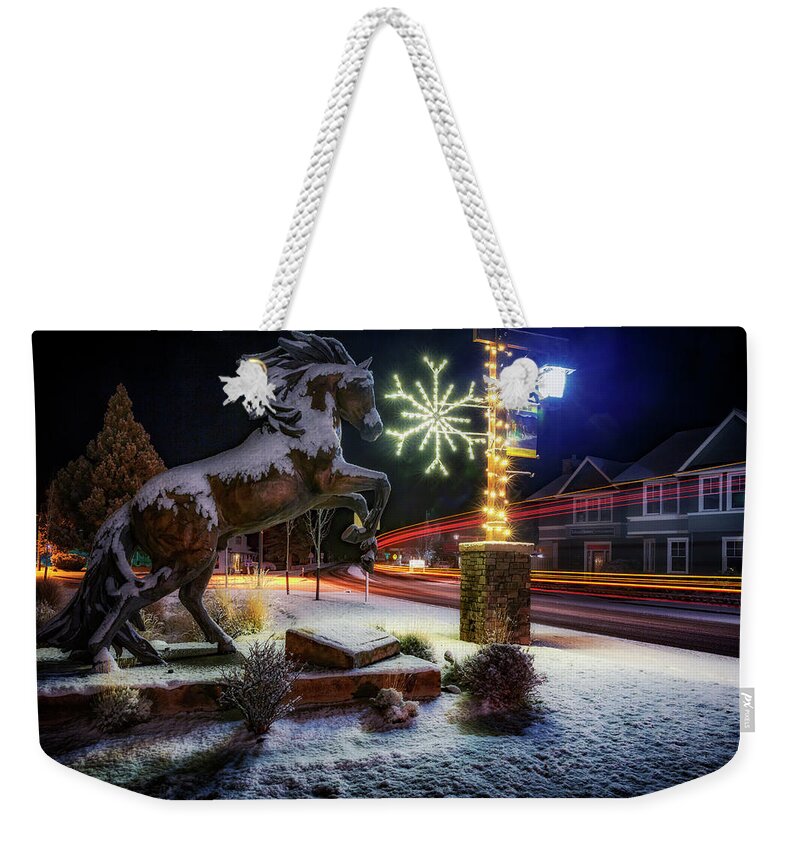 Night Weekender Tote Bag featuring the photograph Snowy Sisters by Cat Connor