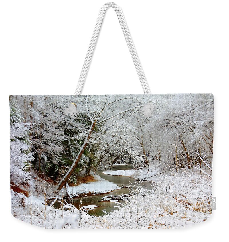 Elliott Weekender Tote Bag featuring the photograph Snowy Tranquility by Randall Evans