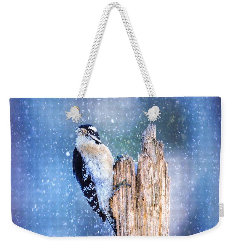 Animal Weekender Tote Bag featuring the photograph Snowy Winter Downy by Bill and Linda Tiepelman
