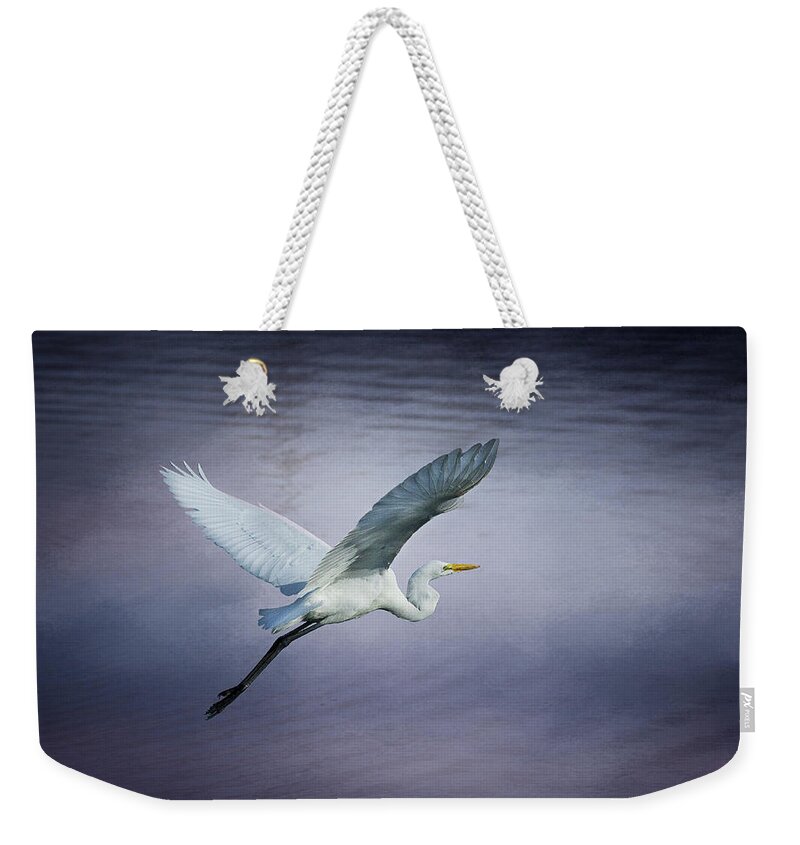 Egret Weekender Tote Bag featuring the photograph Soaring Egret by Morgan Wright