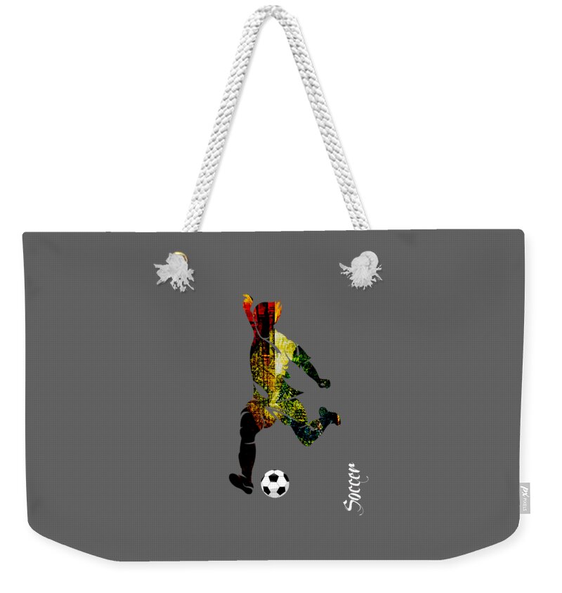 Soccer Weekender Tote Bag featuring the mixed media Soccer Collection by Marvin Blaine
