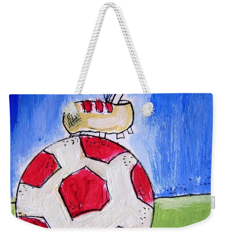 Greeting Card For Soccer Dad Weekender Tote Bag featuring the drawing Soccer Dad Birthday Boy by Mary Cahalan Lee - aka PIXI