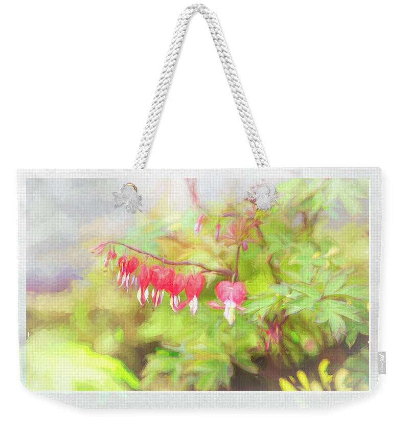 Flower Impressions Weekender Tote Bag featuring the photograph Soft Bleeding Hearts by Natalie Rotman Cote