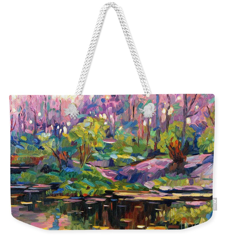 Landscape Weekender Tote Bag featuring the painting Soft Evening Light Plein Air by David Lloyd Glover