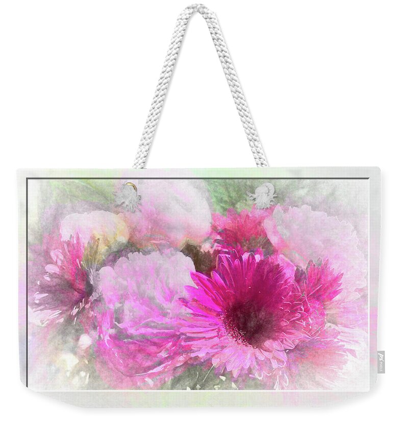 Flower Impressions Weekender Tote Bag featuring the photograph Soft Pink Gerbera by Natalie Rotman Cote