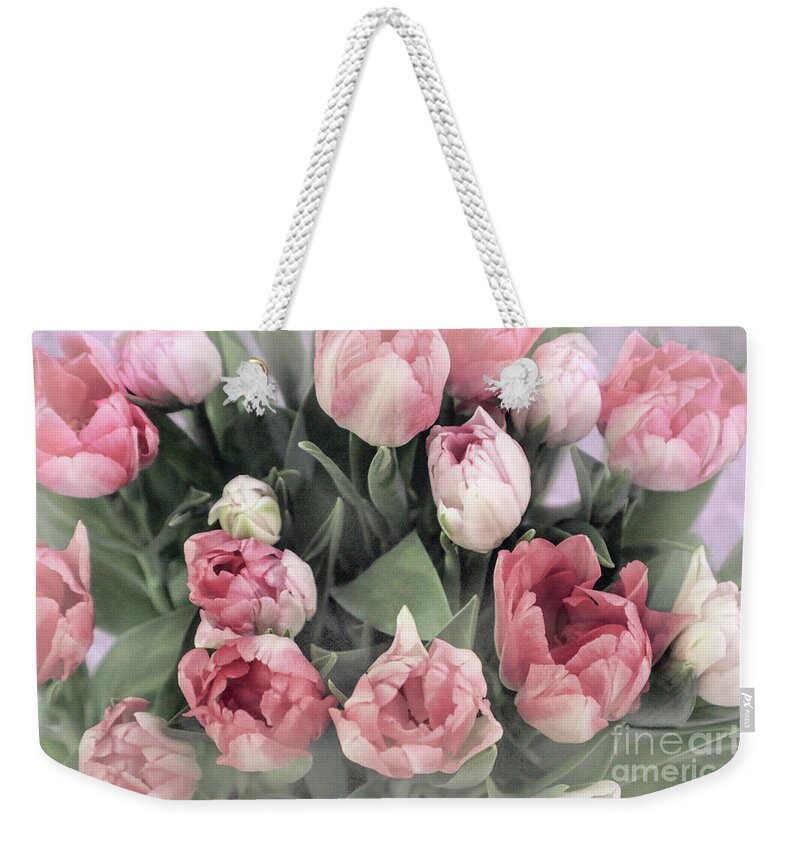 Tulip Weekender Tote Bag featuring the photograph Soft Pink Tulips by Sandy Moulder