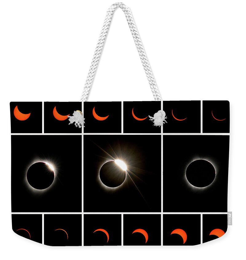 Solar Eclipse Weekender Tote Bag featuring the photograph Solar Eclipse Composite by Mark Jackson