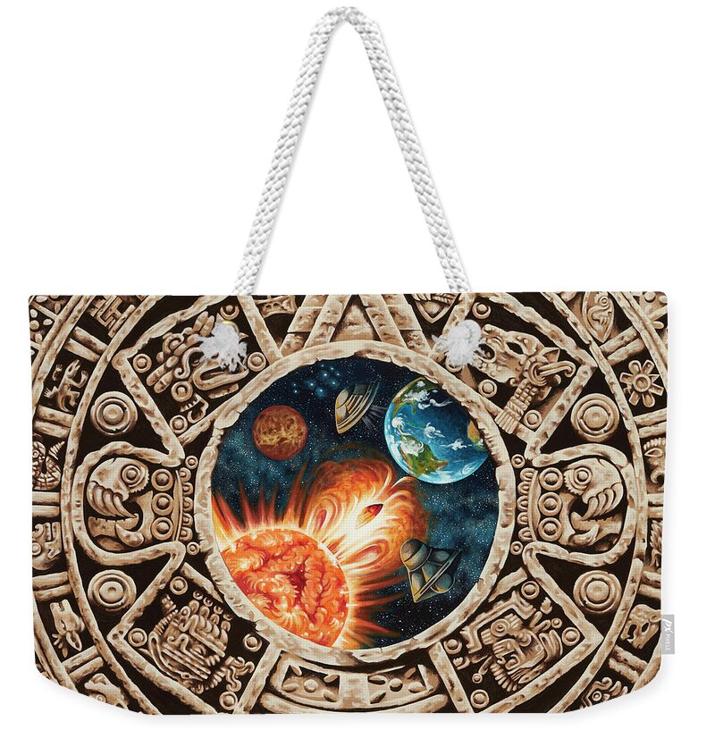 Rosario Weekender Tote Bag featuring the painting Solar Gata by Victor Rosario