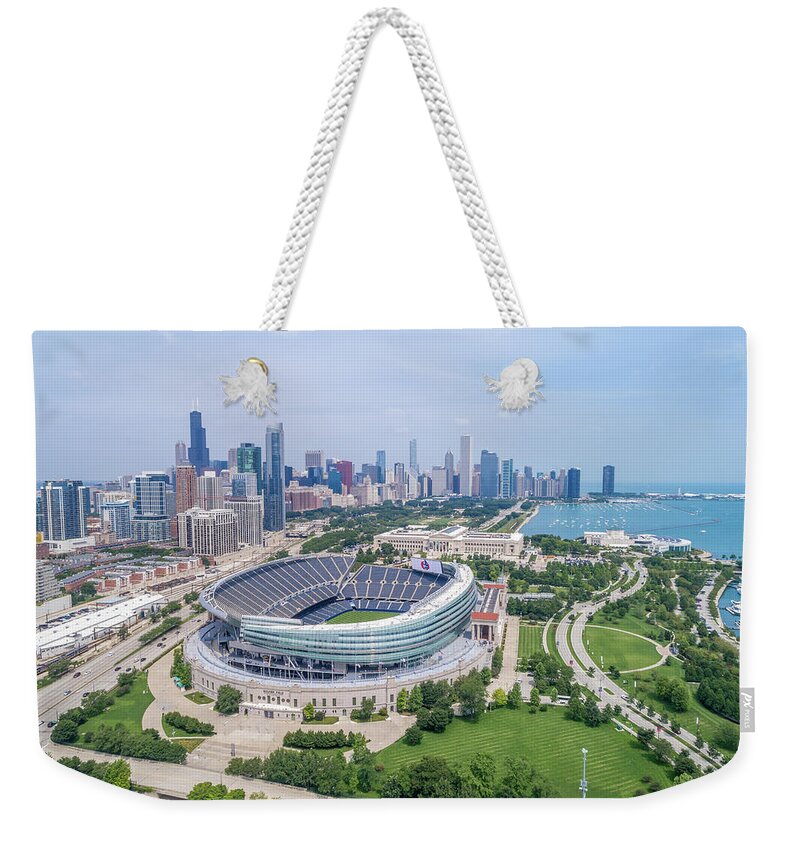 Burnham Harbor Weekender Tote Bag featuring the photograph Soldier Field by Sebastian Musial