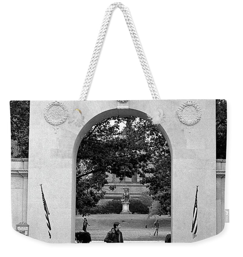 Brown University Weekender Tote Bag featuring the photograph Soldiers Memorial Gate, Brown University, 1972 by Jeremy Butler