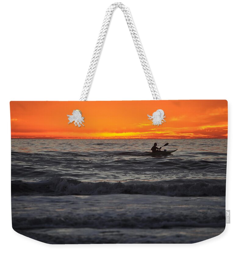 Kayak Weekender Tote Bag featuring the photograph Solitude But Not Alone by Bridgette Gomes