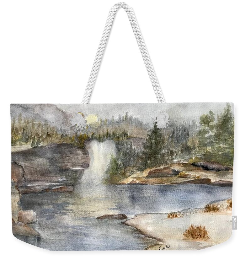 Lake Weekender Tote Bag featuring the painting Solitude by Paintings by Florence - Florence Ferrandino