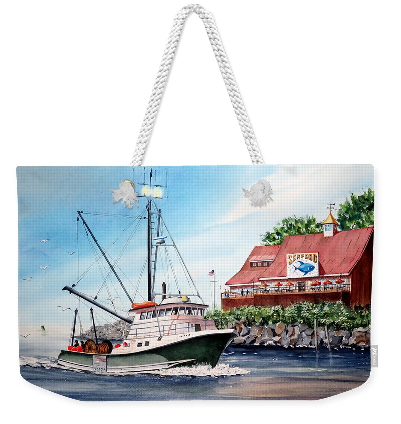 Boat Weekender Tote Bag featuring the painting Something's Fishy by Joseph Burger