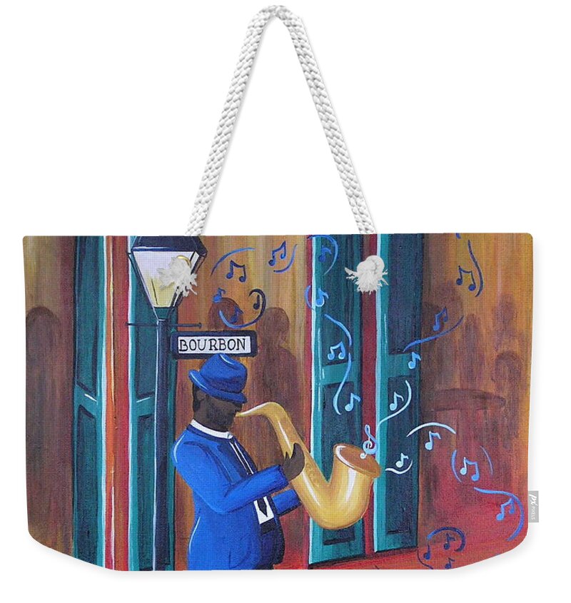 Bourbon Street Weekender Tote Bag featuring the painting Somewhere on Bourbon Street by Valerie Carpenter