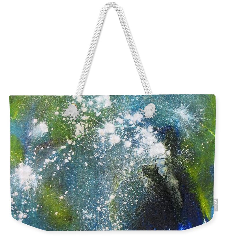 Abstract Weekender Tote Bag featuring the painting Somewhere Out There by Louise Adams