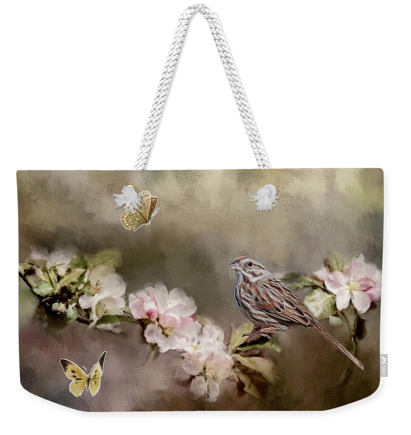 Songbird Weekender Tote Bag featuring the photograph Song Birds and Butterflies by Cathy Kovarik