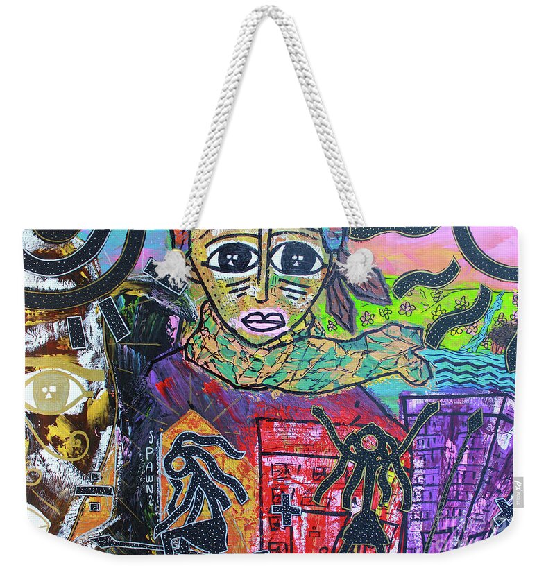 Original Size 36x24 Weekender Tote Bag featuring the painting Songs of Our Lineage by Odalo Wasikhongo