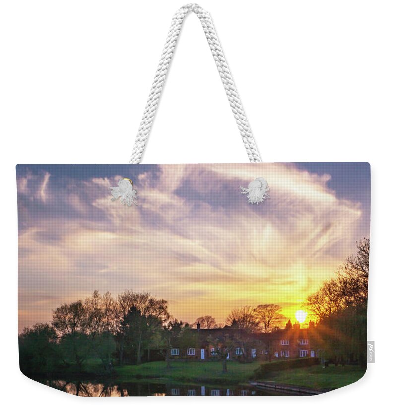 Berkshire Weekender Tote Bag featuring the photograph Sonning Sunset Reflections by Framing Places