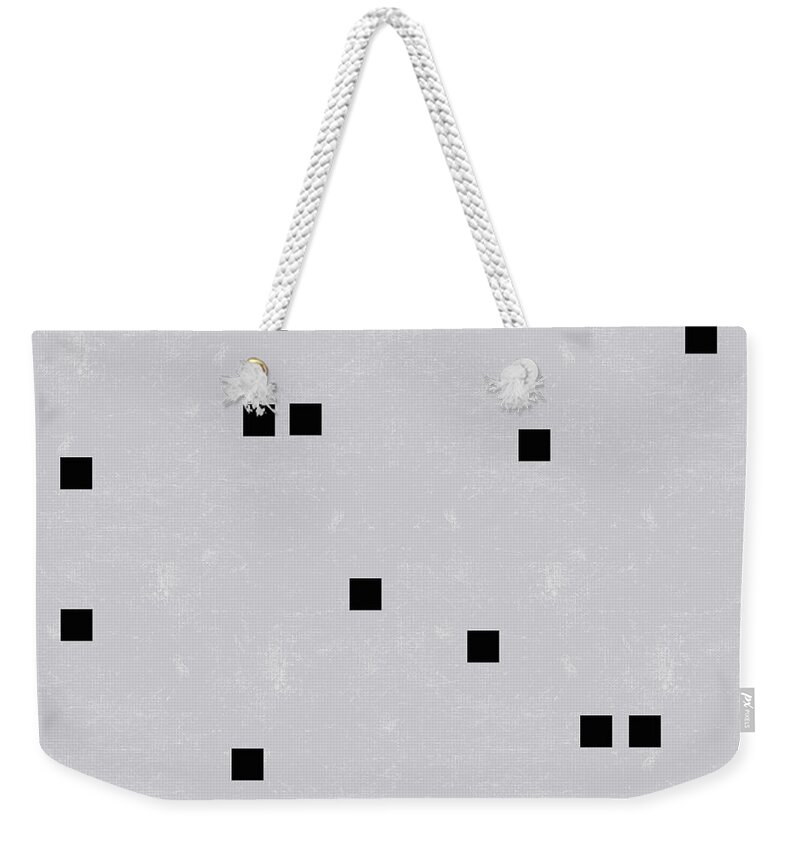 Sophisticated Weekender Tote Bag featuring the digital art Sophisticated decor pattern, black square confetti, grey linen texture by Tina Lavoie
