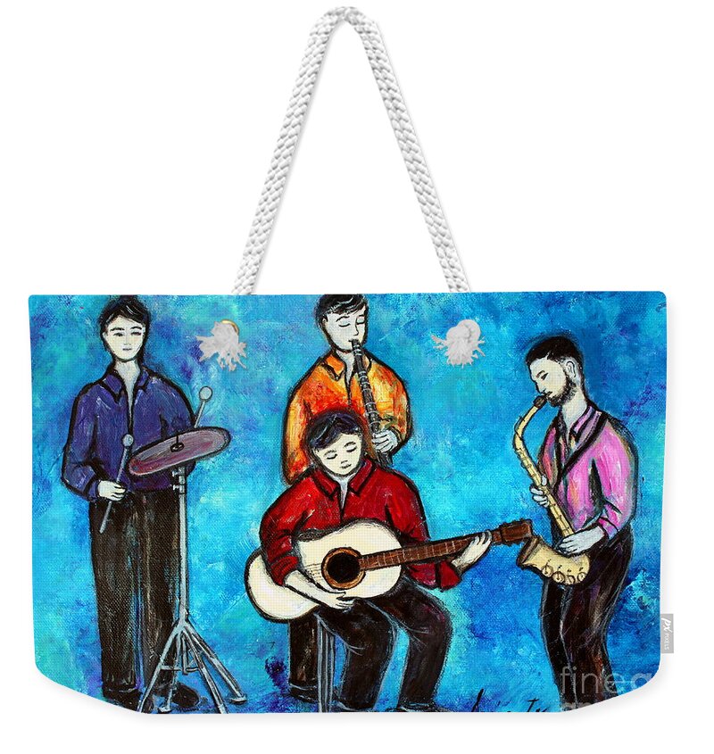 IÑigo Weekender Tote Bag featuring the painting Soul Brothers by Pristine Cartera Turkus
