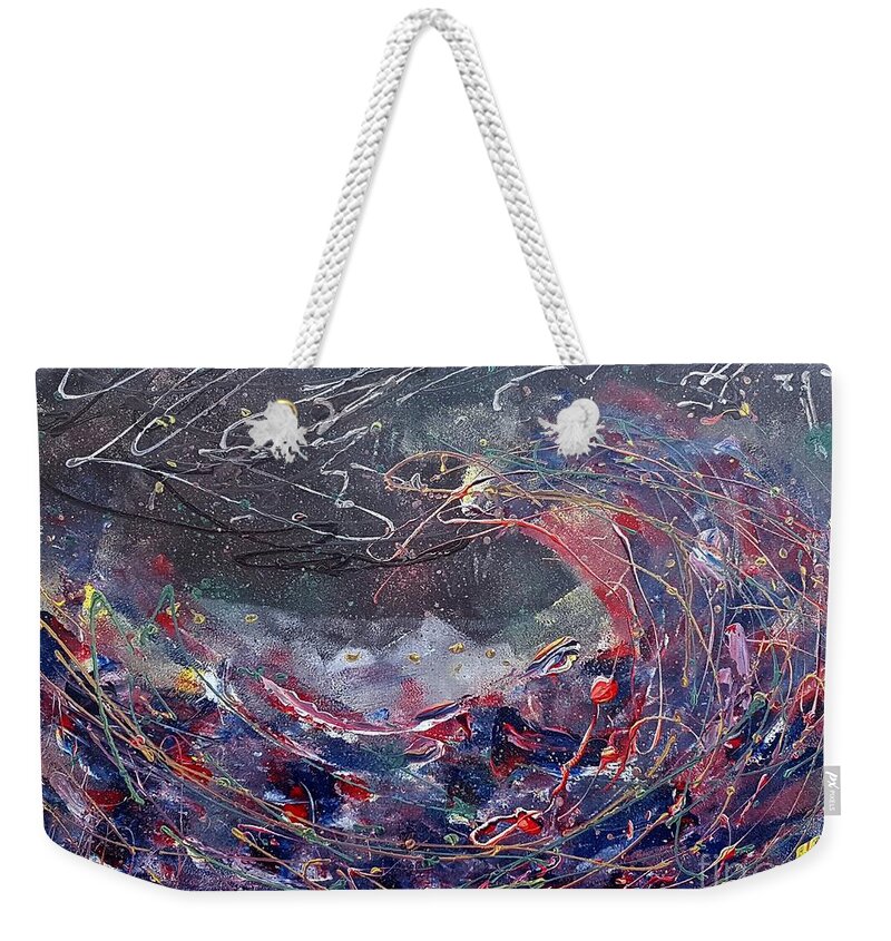 Wind And Water Mixed Media Weekender Tote Bag featuring the painting Sounds of Wind and Water by Rebecca Flores