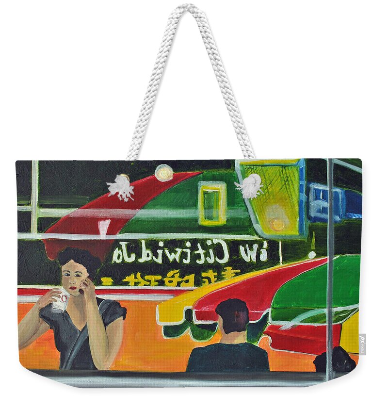  City Scenes Weekender Tote Bag featuring the painting Soup for One by Patricia Arroyo