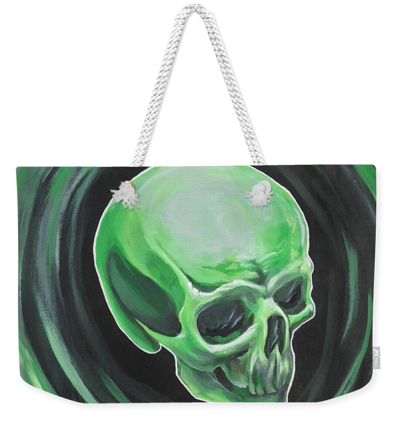 Skull Weekender Tote Bag featuring the painting Sour Apple by Tyler Haddox