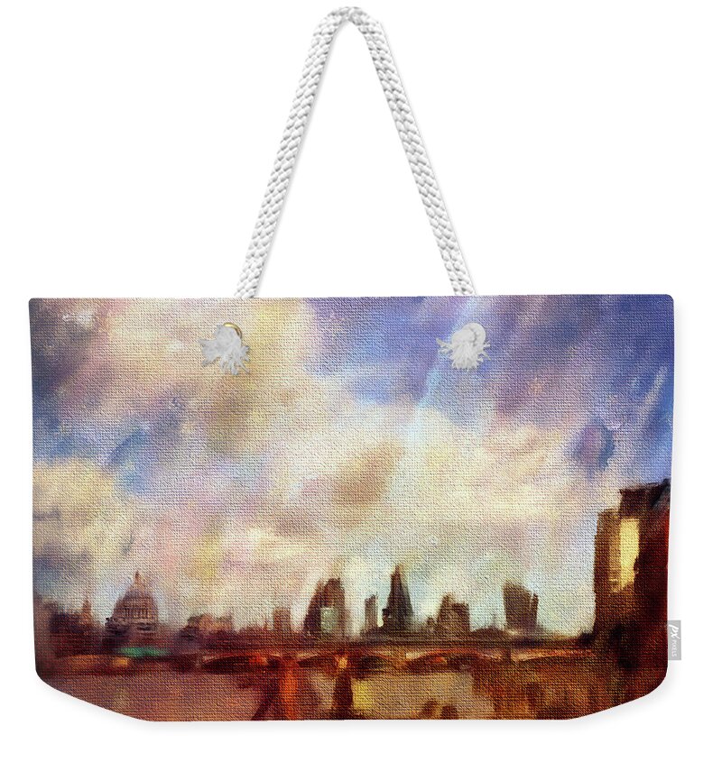 London Weekender Tote Bag featuring the digital art South Bank by Nicky Jameson