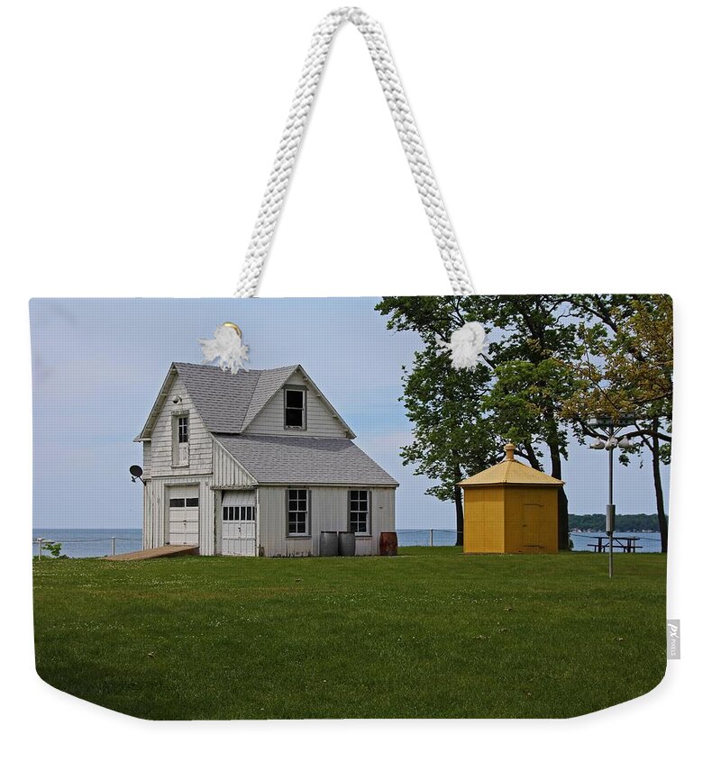Put-in-bay Weekender Tote Bag featuring the photograph South Bass Island Lighthouse Barn and Oil Storage Building I by Michiale Schneider