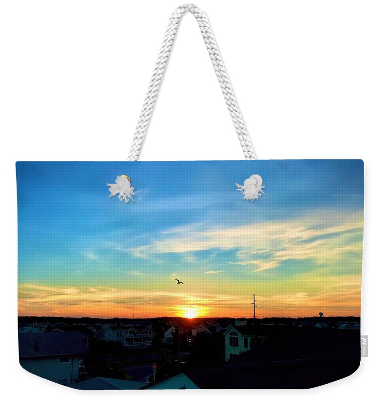 Sunset Weekender Tote Bag featuring the photograph South Bethany Sunset by Chris Montcalmo