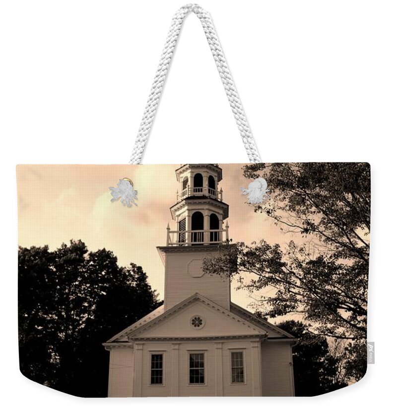 Church Weekender Tote Bag featuring the photograph South Britain Congregational Church by Dani McEvoy
