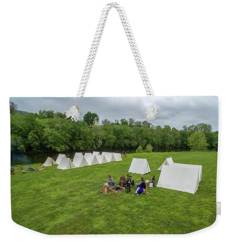 Cannon Weekender Tote Bag featuring the photograph Southern Army Camp by Star City SkyCams