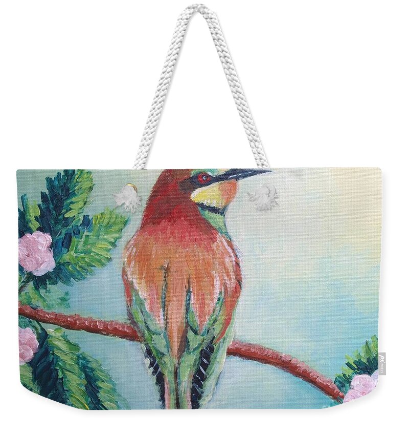 Bird Weekender Tote Bag featuring the painting Southern bee-eater by Jean Pierre Bergoeing