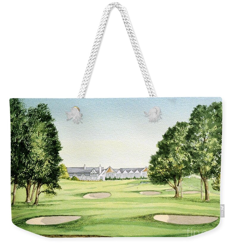 Southern Hills Golf Course Weekender Tote Bag featuring the painting Southern Hills Golf Course 18th Hole by Bill Holkham