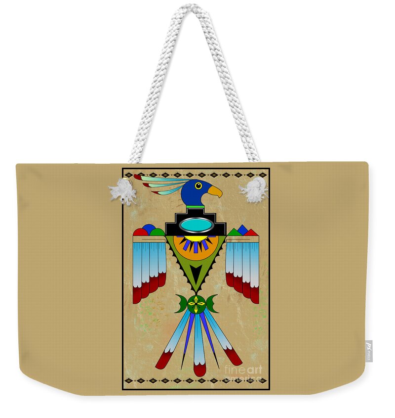 Native American Weekender Tote Bag featuring the digital art Southwest Bird Symbol by Tim Hightower