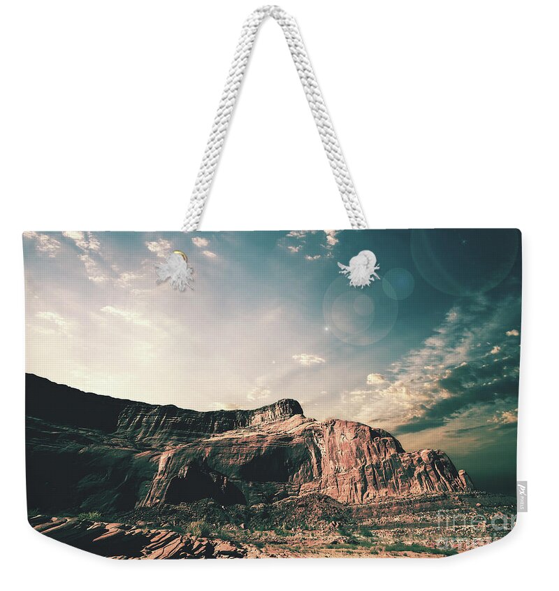 Sunset Weekender Tote Bag featuring the digital art Southwestern Desert Sunset by Phil Perkins