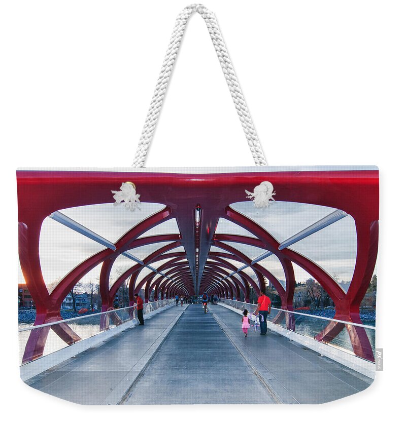 Bow River Bridge Weekender Tote Bag featuring the photograph Space Bridge by Guy Whiteley