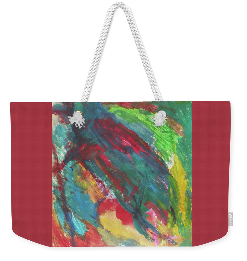 Abstract Weekender Tote Bag featuring the painting Space Bug by Judith Redman