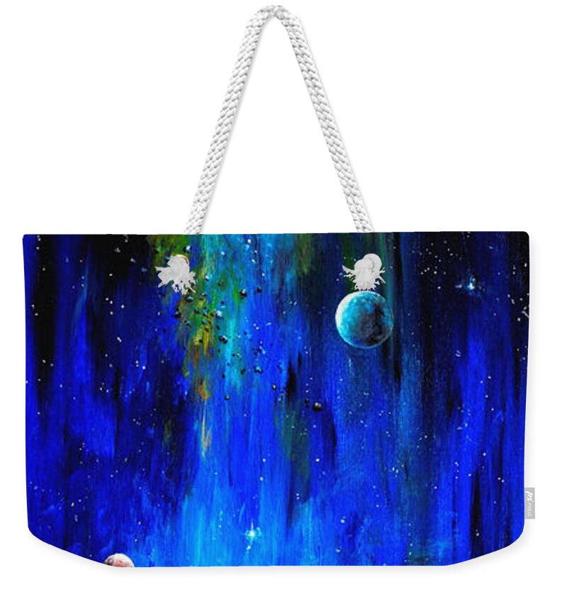 Space Weekender Tote Bag featuring the painting Space shark by Arturas Slapsys