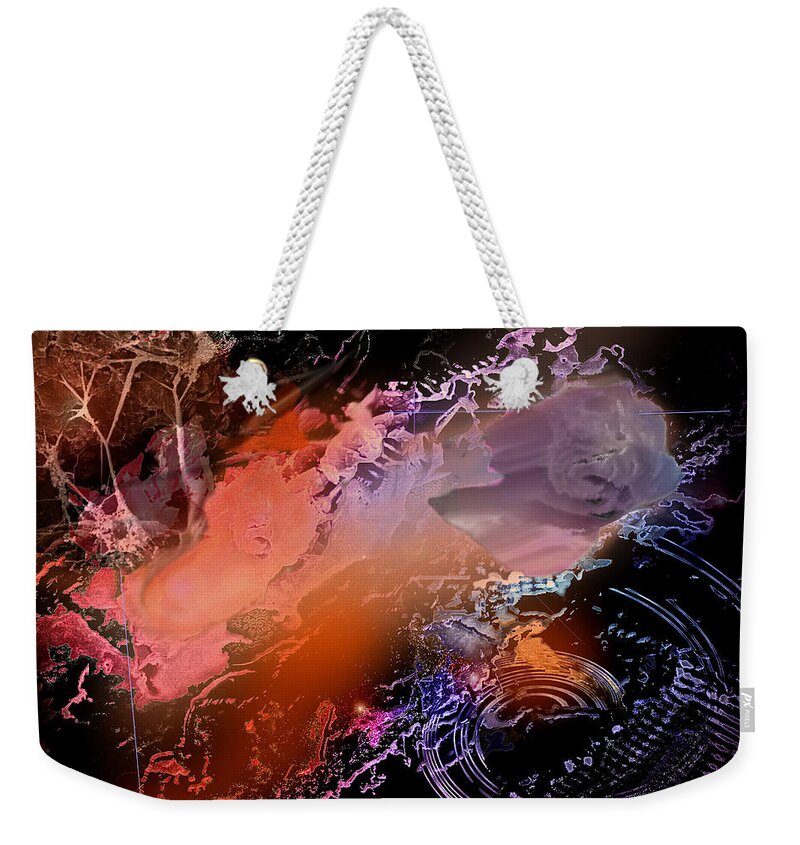 Nano Photography Weekender Tote Bag featuring the mixed media Space Travel 1 by Janis Kirstein