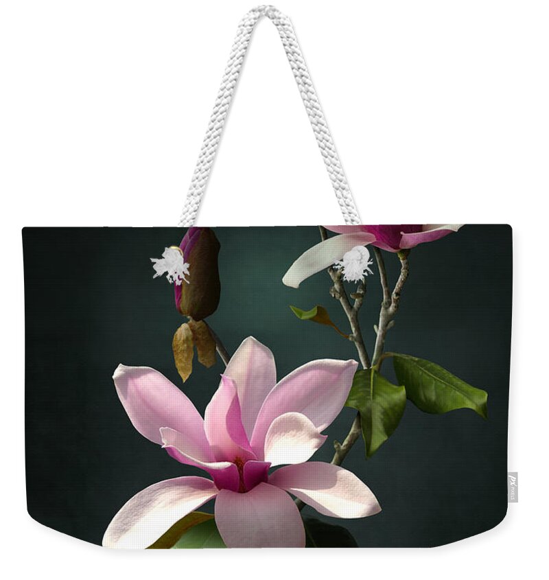 Flowers Weekender Tote Bag featuring the digital art Spade's Pink Magnolias by M Spadecaller