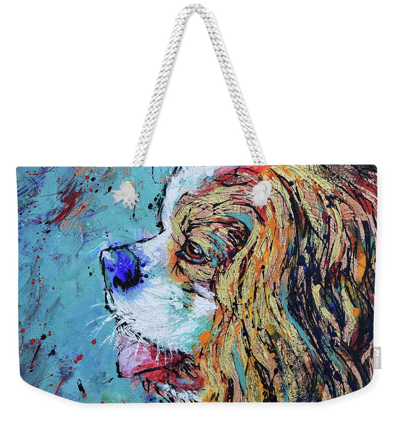 Spaniel Toy Dog Weekender Tote Bag featuring the painting Spaniel Toy Dog by Jyotika Shroff