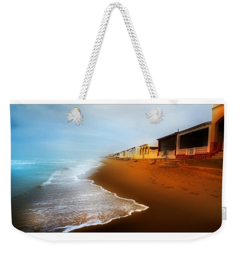 Beach Weekender Tote Bag featuring the photograph Spanish Beach Chalets by Mal Bray